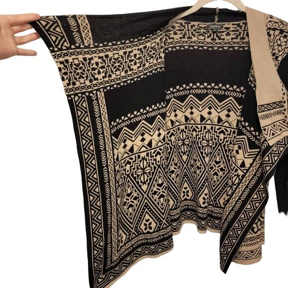 Lucky Brand Boho Thin Cardigan Sweater Southwestern Black Tan Waterfall M #409 - Picture 6 of 14